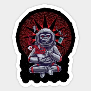 Monkey moon in space with red star background Sticker